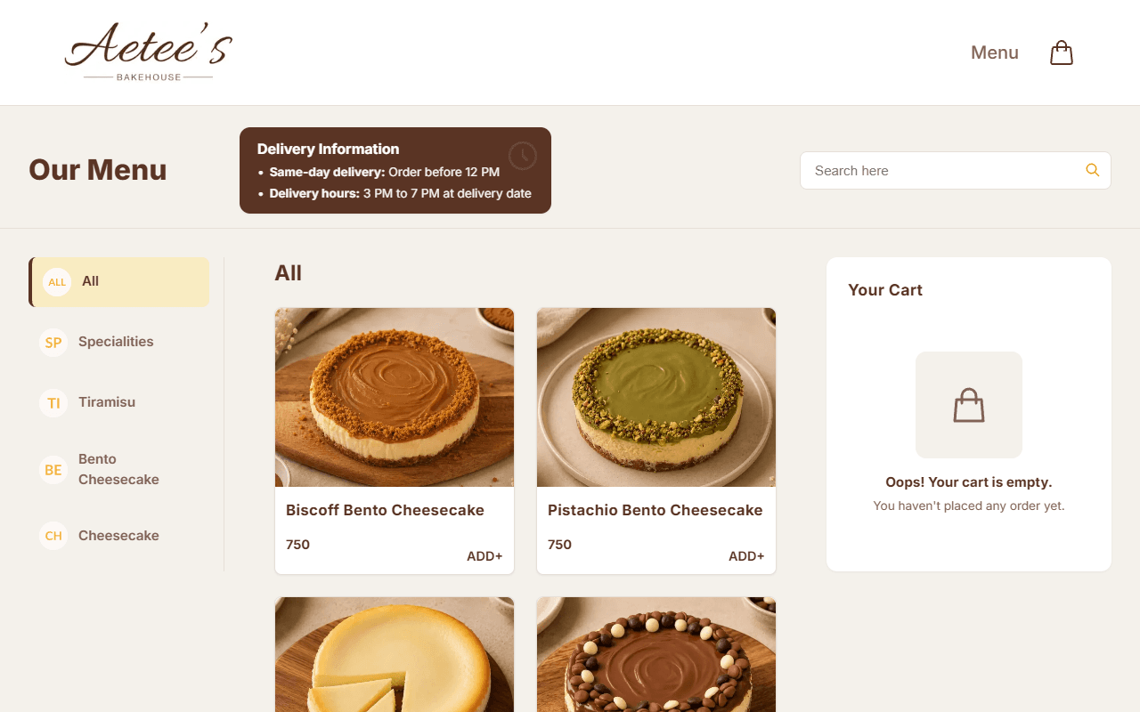 Aetee's Bakehouse — Artisanal baked goods and pastries.